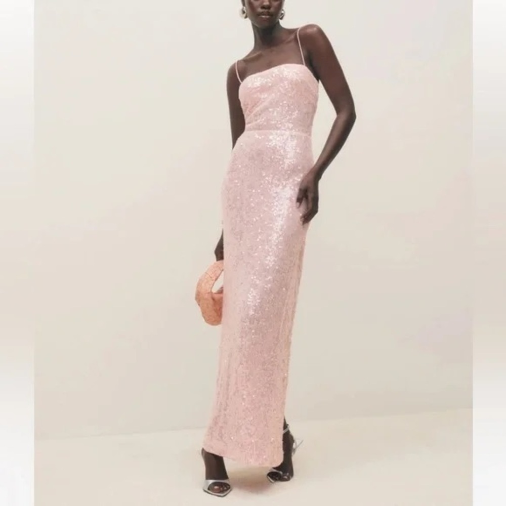 Reformation Frankie Pink Sequin Maxi Formal Dress